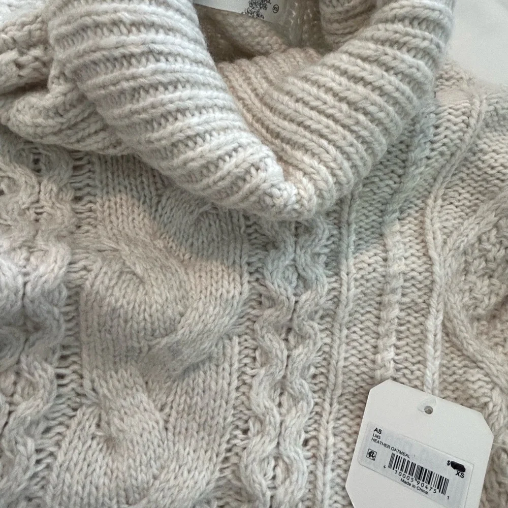 Altar'd State Cream Cable Knit Turtleneck Crop Sweater - Picture 2 of 2